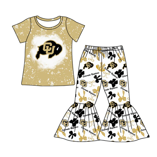 Preorder MOQ 5 bleached C U top bow bell bottoms pants girls team clothes 8.21