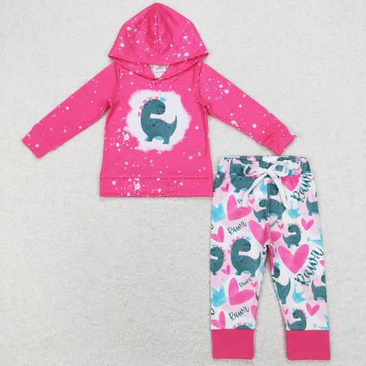 Valentine's Day Baby Girls Clothes Pink Dinosaur Love Hoodies Sets GLP1107