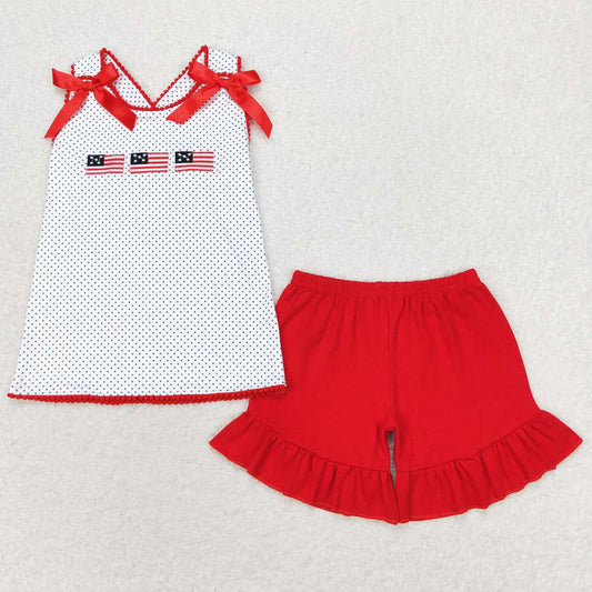 Baby Girls Clothes 4th Of July Flags Top Ruffle Shorts Clothes Sets GSSO1414