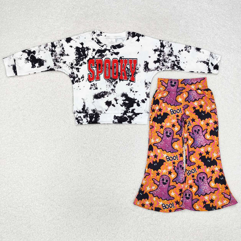 Baby Girls Clothes Halloween Tie Dye Spooky Top Bell Pants Clothes Sets GLP1692