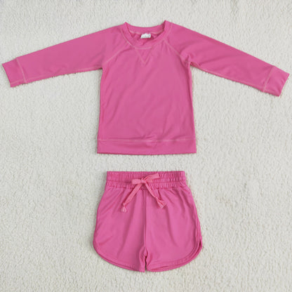 Baby Girls Clothes Hot Pink Long Sleeves Top Shorts Yoga Sets GLS0004 5.10