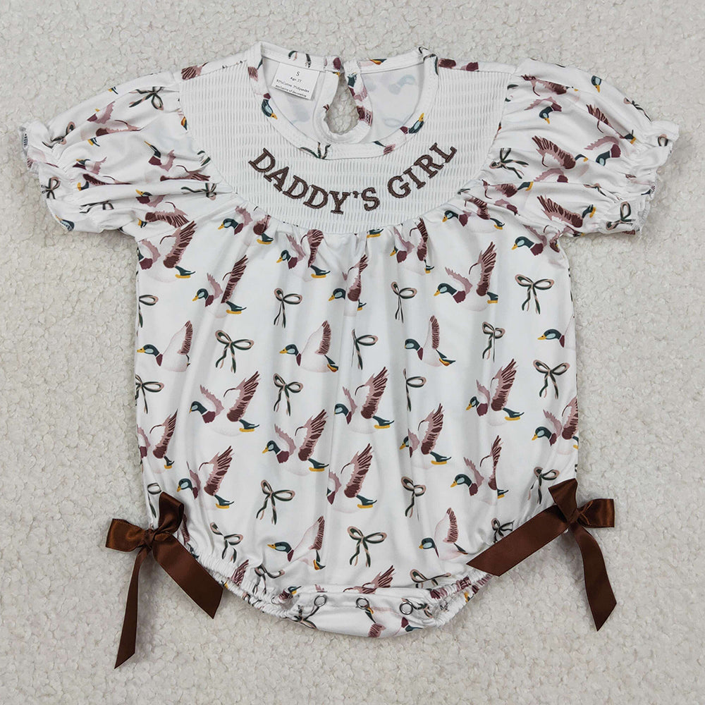 Baby Girls Rompers Smocked Daddy's Girl Bows Ducks Hunting Ruffle Rompers SR3346 12.25