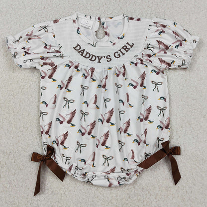 Baby Girls Rompers Smocked Daddy's Girl Bows Ducks Hunting Ruffle Rompers SR3346 12.25