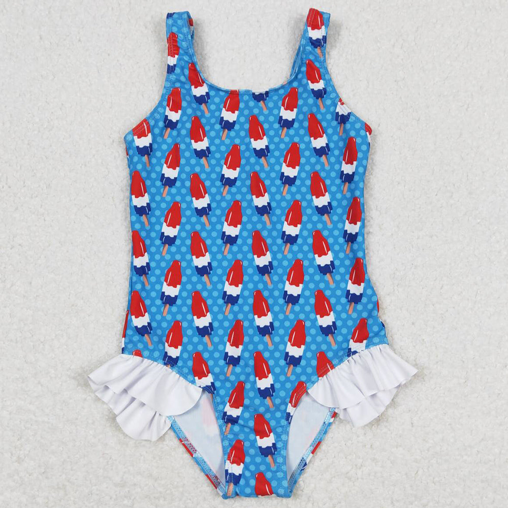 Baby Girls Swimsuits 4th Of July Popstick Ruffle One Piece Swimsuits S0217