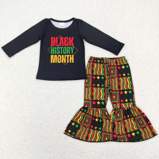 Boutique Baby Girls Clothes Black History Bell Pants Sets GLP1129