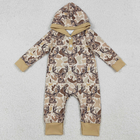 Baby Boys Rompers Khaki Camo Deer Button Hoodie Hunting Rompers LR2593 10.4