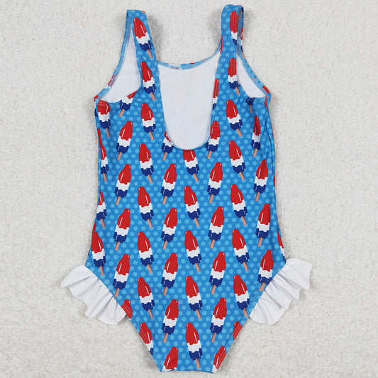 Baby Girls Swimsuits 4th Of July Popstick Ruffle One Piece Swimsuits S0217