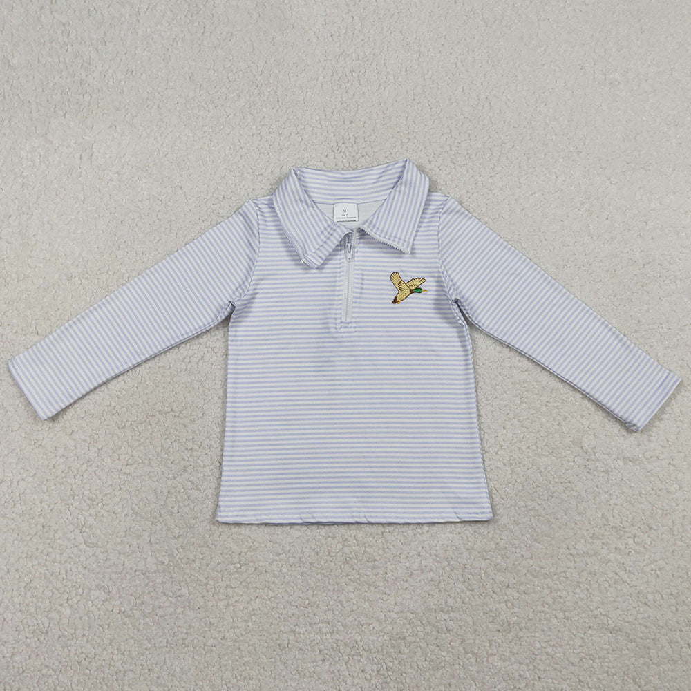 Baby Boys Clothes Embroidery Ducks Grey Stripe Hunting Zip Pullovers Top BT1638 1.5