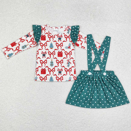 Baby Girls Clothes Christmas Bows Gifts Tunic Top Suspender Skirts Clothes Sets GLD0617