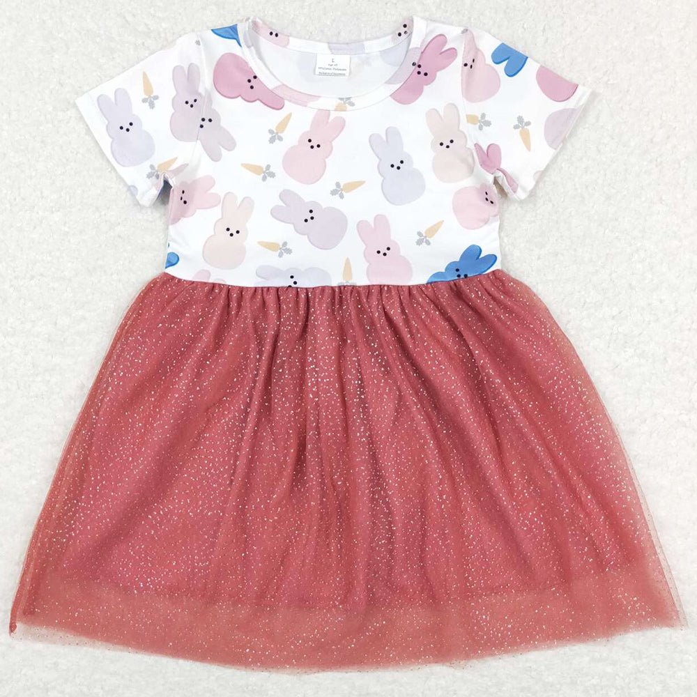 Baby Girls Clothes Easter Rabbit Short Sleeve Tutu Knee Length Dresses GSD0604