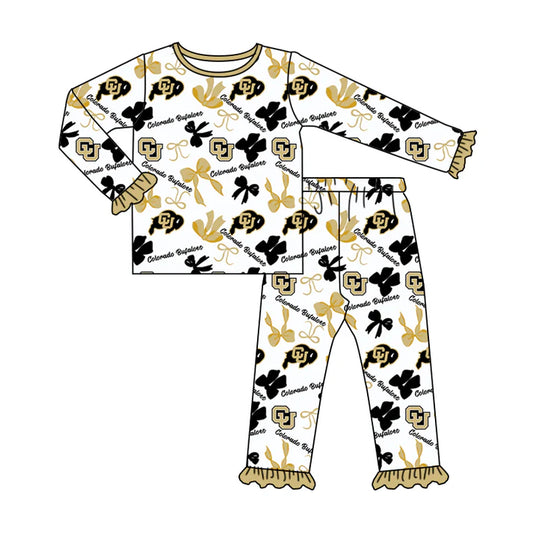 Preorder MOQ 5 Long sleeves C U black bows kids girls team pajamas 8.21