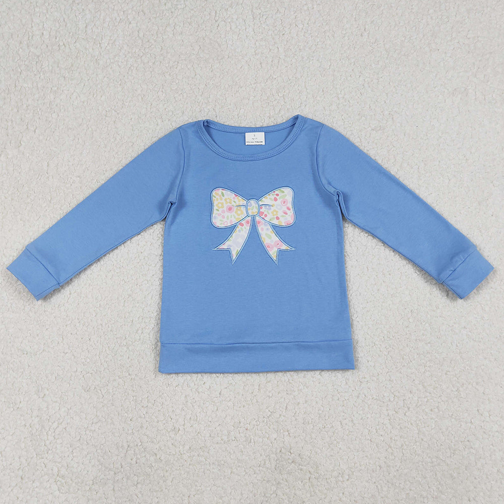 Baby Girls Embroidery Floral Bows Blue Long Sleeve T-shirts Top GT1538 1.5