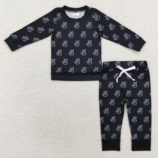 Baby Boys Pajamas Western Black Long Sleeve Top Pants Pajamas Sets BLP0566