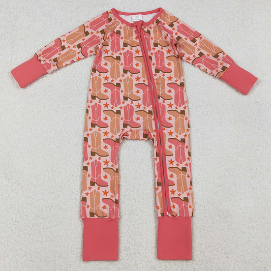 Baby Girls Rompers Boots Stars Western Zipper Footie Rompers LR2733 10.14