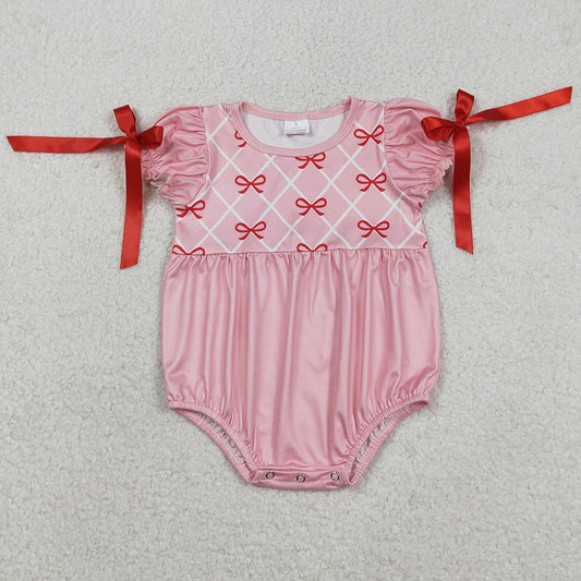 Baby Girls Rompers Red Bows Checked Bows Valentines Ruffle Rompers SR3285 12.25
