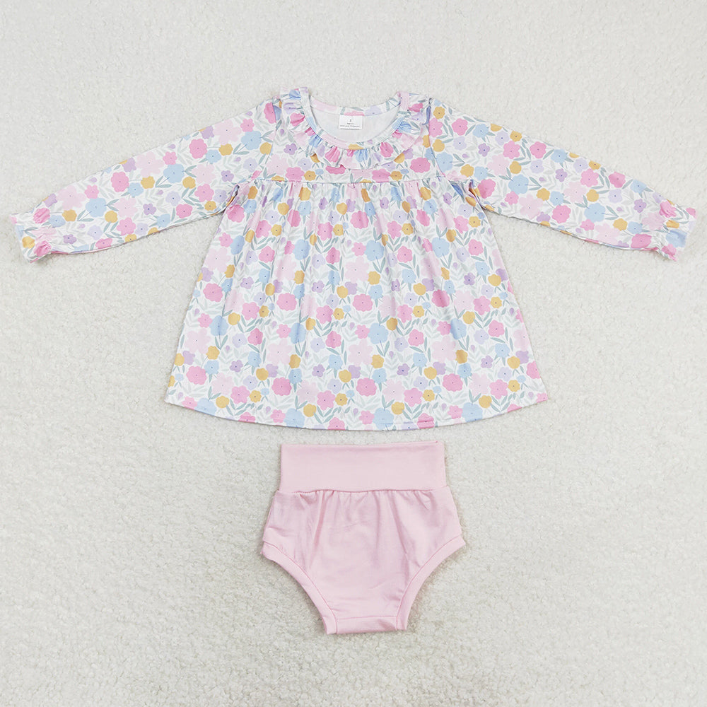 Baby Girls Clothes Pink Flowers Long Sleeve Top Bummie Sets GBO0391