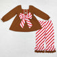 Baby Girls Clothes Brown Gingerbread Bow Tunic Tops Ruffle Pants Sets GLP1682