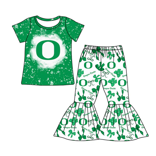 Preorder MOQ 5 bleached green O top bow bell bottoms pants girls team clothes 8.21