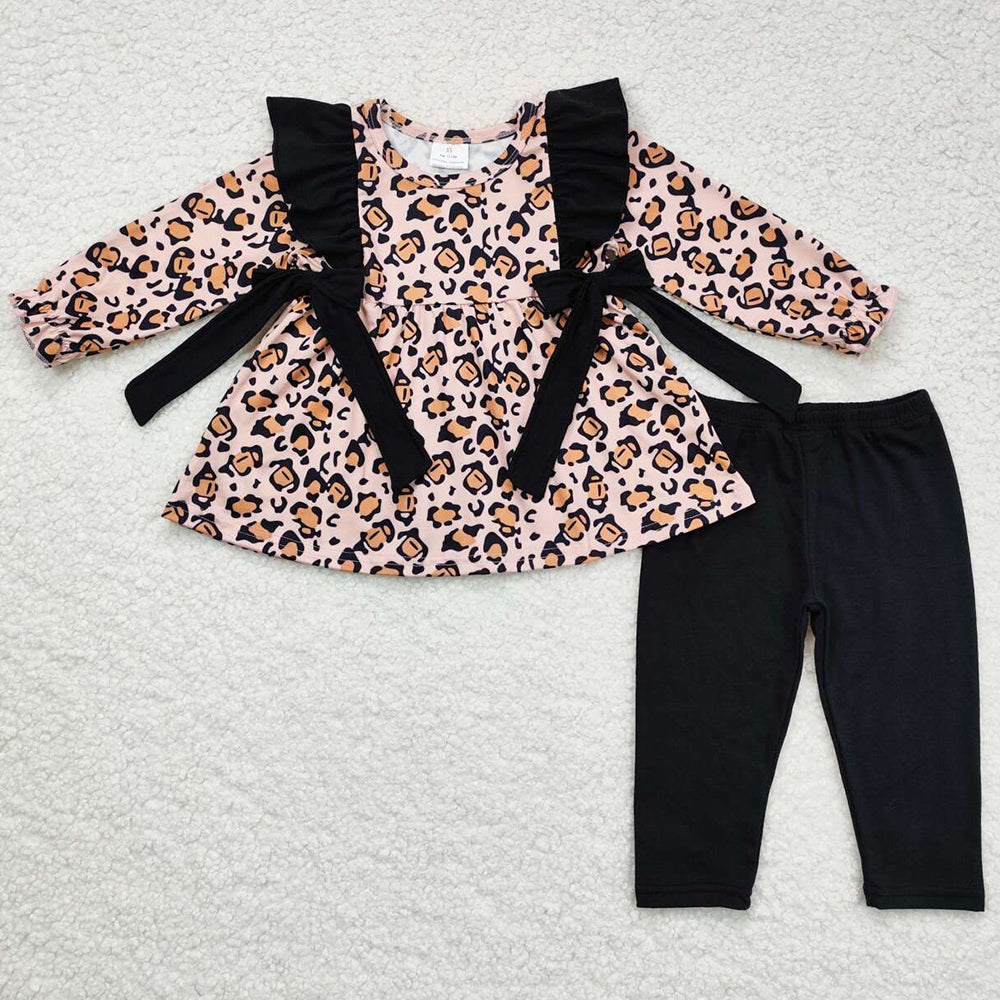 Baby Girls Clothes Leopard Bows Tunic Top Legging Clothes Sets GLP1238