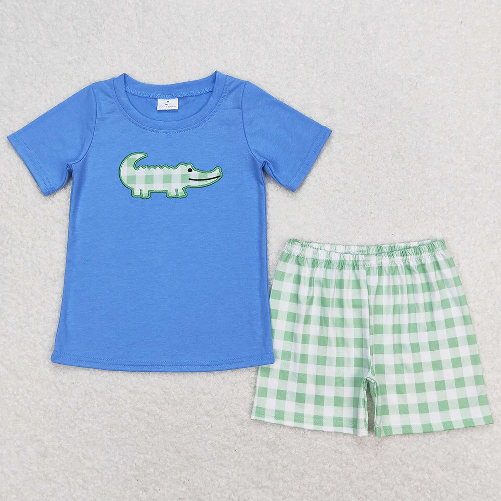 Baby Boys Clothes Crocodile Shirt Green Checkered Shorts Sets BSSO0736