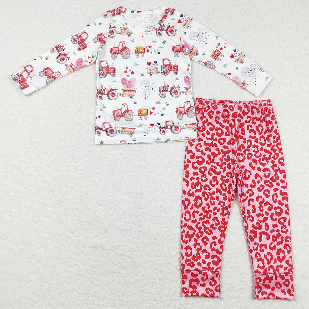 Baby Girls Clothes Farm Tractor Long Sleeve Top Pink Leopard Legging Pants Sets GLP1116