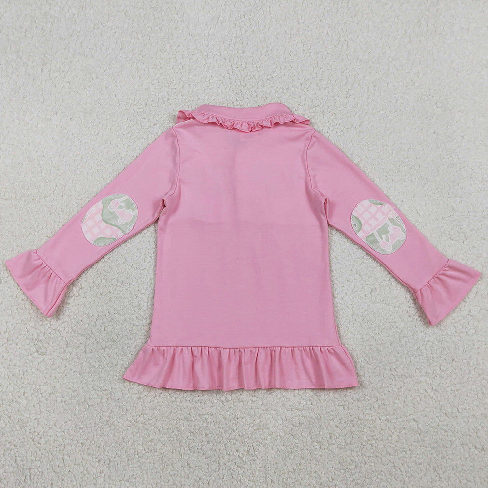 Baby Girls Clothes Pink Checked Golf Flags Button Polo Shirts Top GT1402