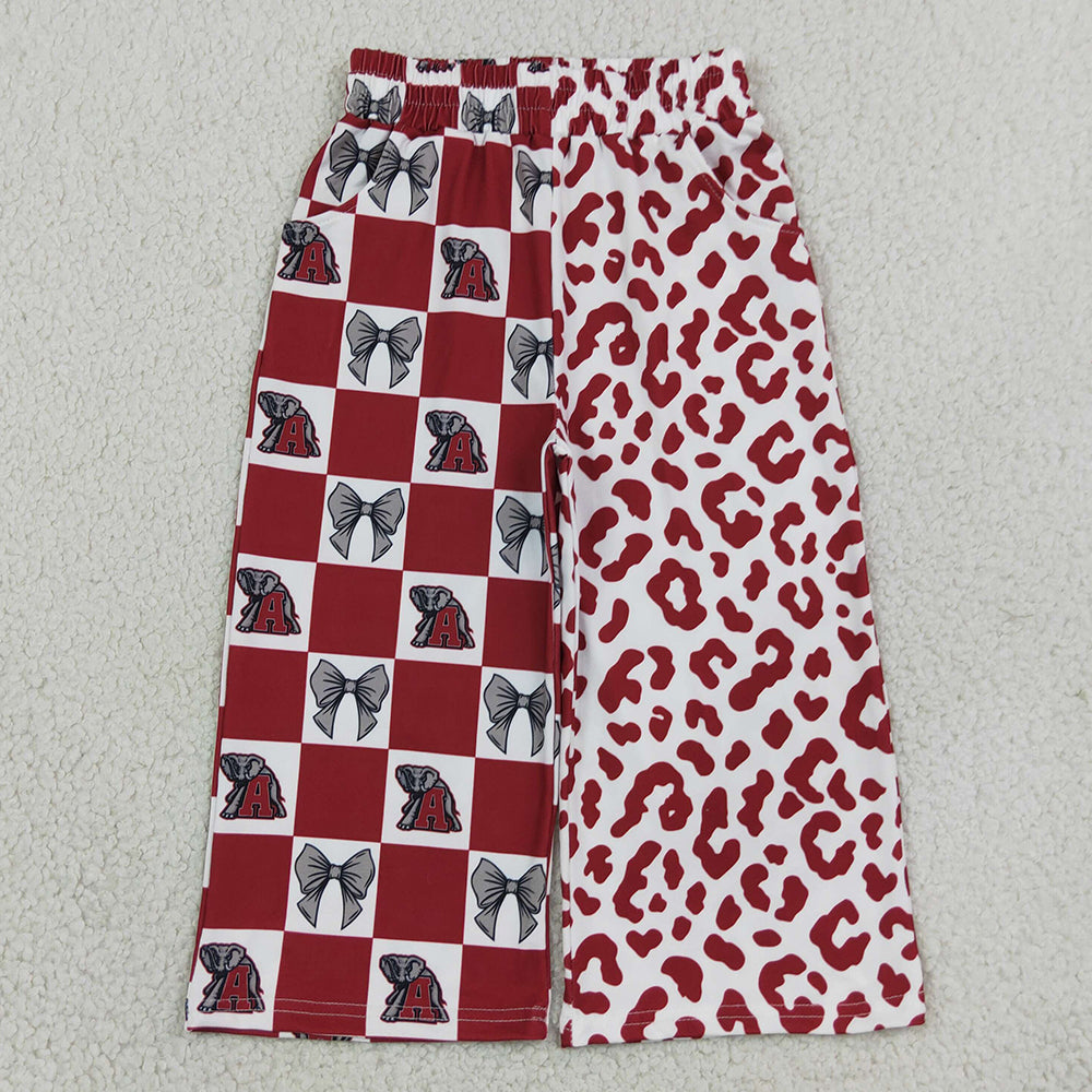 Baby Girls Pants Bows Alabama Leopard Team Pockets Flare Pants Bottom P1123