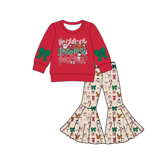 Preorder (moq 5)Baby Girls Santa Deer Top Bell Bottom Pants Christmas Clothes Set 8.30