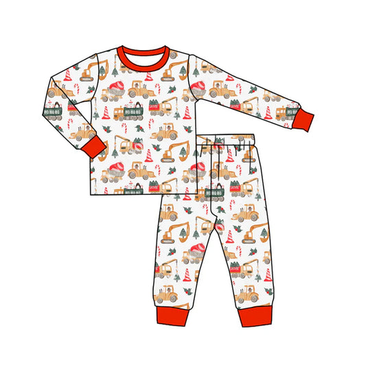 Preorder (moq 5)Baby Boys Long Sleeves Excavators Trees Candy Cane Top Pant Pajamas Set 6.21