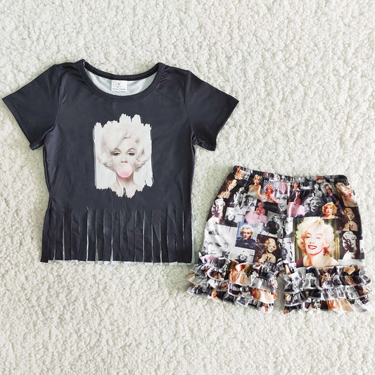 Summer Baby Girl Clothes Boutique Toddler Girl Clothes T-shirt Ruffle Shorts Sets B5-1