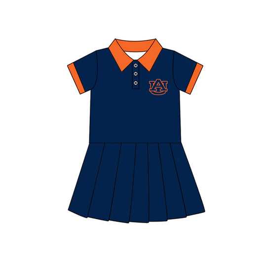 Preorder (moq 5)Baby Girls Navy Short Sleeves Button AU Team Shorts Knee Length Dresses 7.10