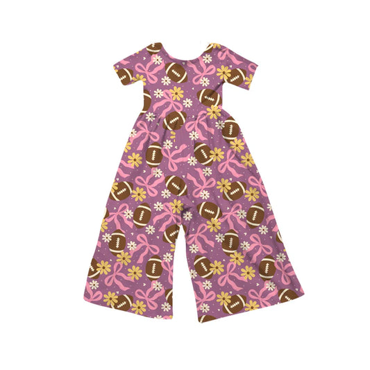 Preorder (moq 5)Baby Girls Short Sleeve Pink Bows Footballs Flowers Team Jumpsuits 12.6