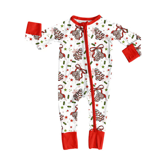 Preorder(moq 5)Baby Girls Christmas Tree Bows Zipper Footie Rompers 8.9
