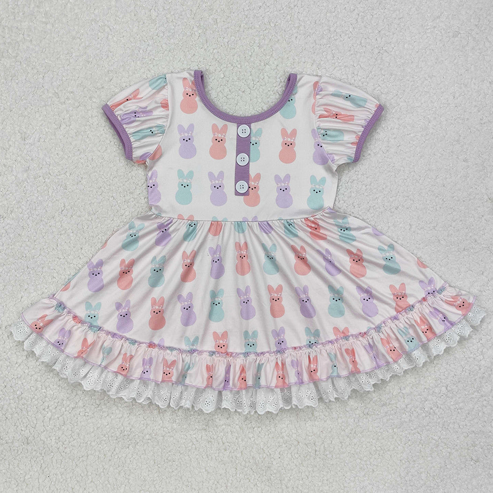 Baby Girls Dress Easter Bunny Short Sleeve Lavender Knee Length Dresses GSD0583