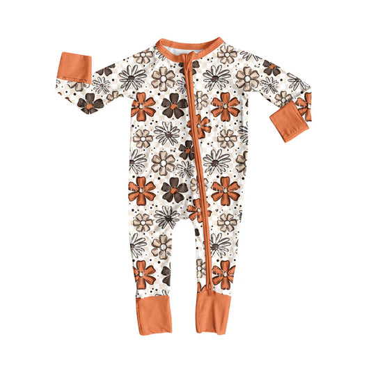 Preorder (moq 5)Baby Girls Long Sleeves Daisy Flowers Plaid Zipper Romper 7.3