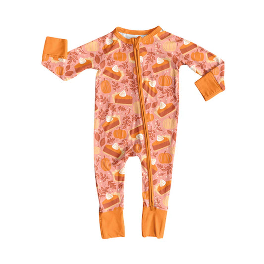 Preorder (moq 5)Baby Girls Long Sleeves Peach Pie Pumpkins Plaid Zipper Romper 7.3