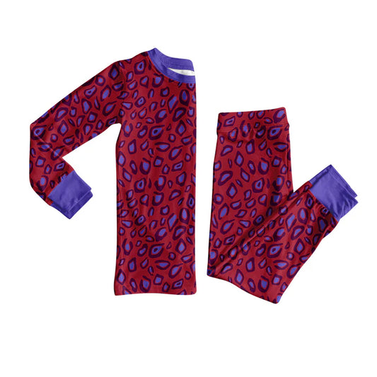 Preorder(moq 5) Baby Girls Wine Leopard Top Pants Lounge Wear Pajamas Sets 8.7
