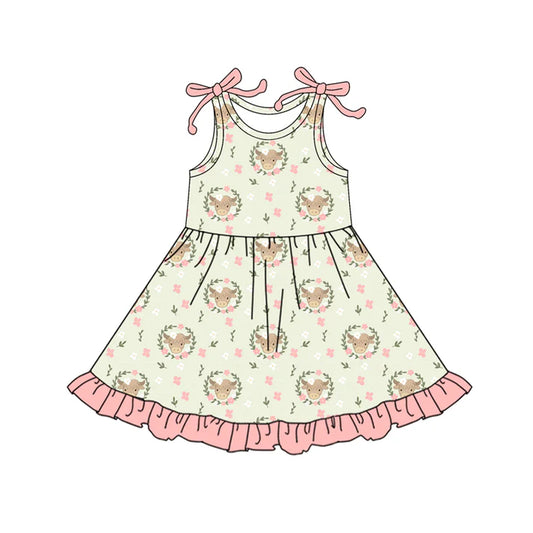 Preorder (moq 5)Baby Girls Bows Sleeveless Highland Flowers Plaid Ruffle Knee Length Dresses 6.12