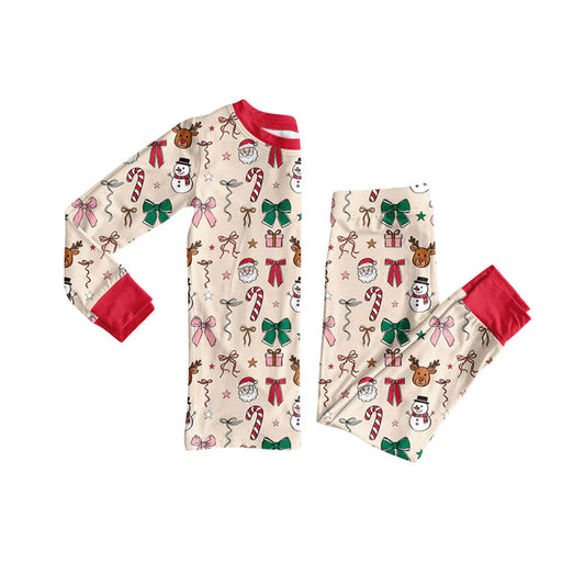 Preorder (moq 5)Baby Girls Santa Candy Cane Top Pants Christmas Pajamas Clothes Set 8.30