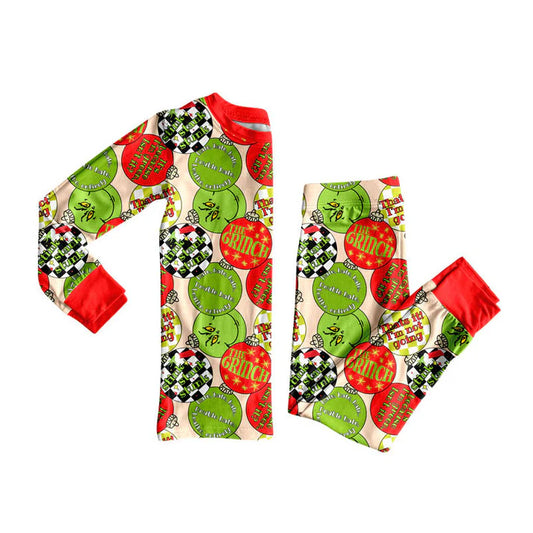 Preorder (moq 8)Baby Girls Green Red Lights Top Pants Christmas Pajamas Sets 9.23