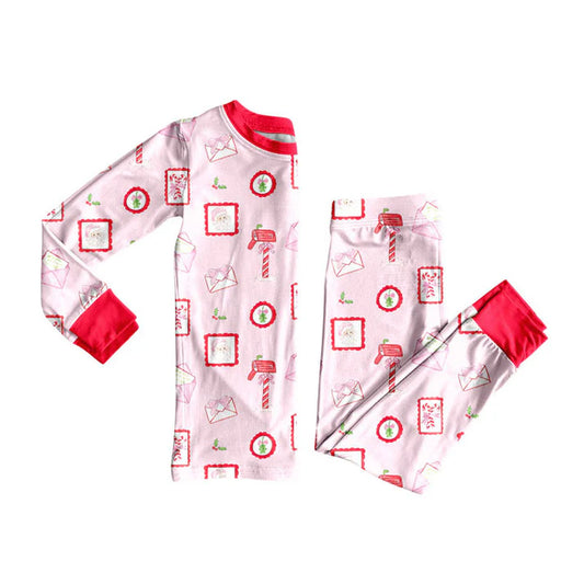 Preorder (moq 8)Baby Girls Santa Letter Top Pants Christmas Pajamas Sets 9.11
