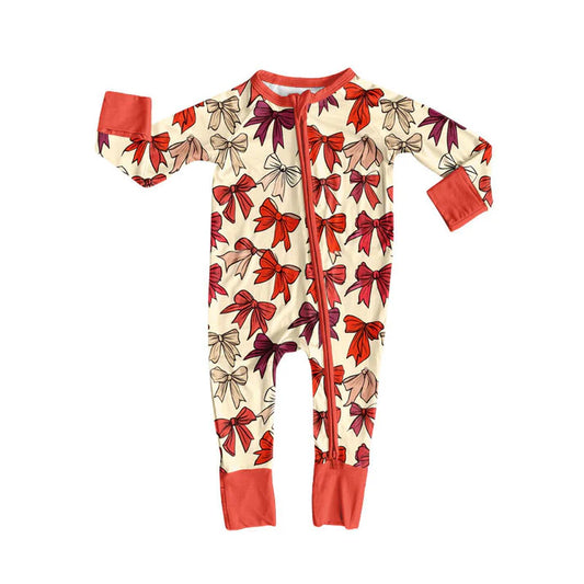Preorder (moq 5)Baby Girls Long Sleeve Colorful Bows Plaid Valentine Zipper Footie Rompers 10.4