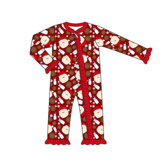 Preorder (moq 5)Baby Girls Long Sleeves Red Santa Milk Plaid Ruffle Zipper Romper 7.3