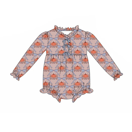 Preorder(moq 5)Baby Infant Girls Bows Pumpkins Plaid Button Ruffle Rompers 7.29