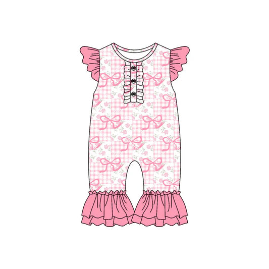 Preorder (moq 5)Baby Girls Pink Bows Flowers Flutter Sleeve Rompers 6.9