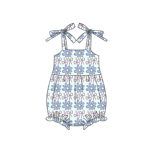 Preorder (moq 5)Baby Girls Blue Strap Bows Flowers Ruffle Rompers 5.26