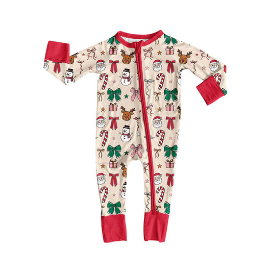 Preorder(moq 5)Baby Boys Candy Cane Santa Christmas Zipper Footie Rompers 8.30