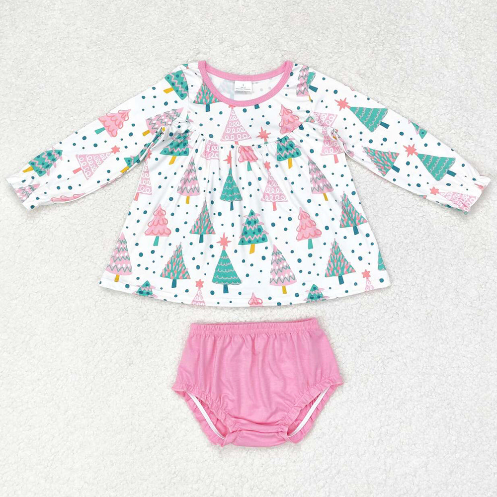 Baby Girls Clothes Christmas Colorful Trees Tunic Top Bummies Sets GBO0400