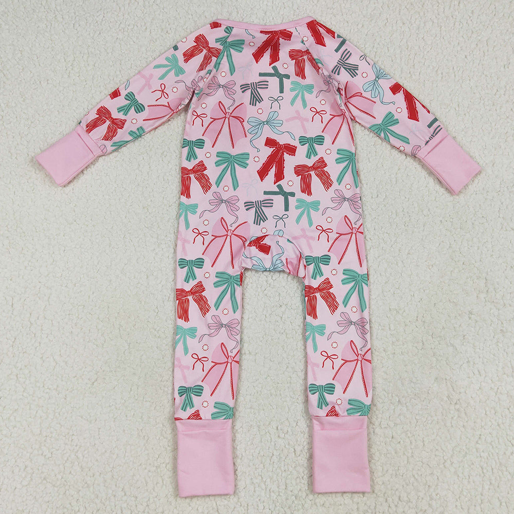 Baby Girls Rompers Pink Long Sleeves Colorful Bows Zipper Rompers LR2266 6.24