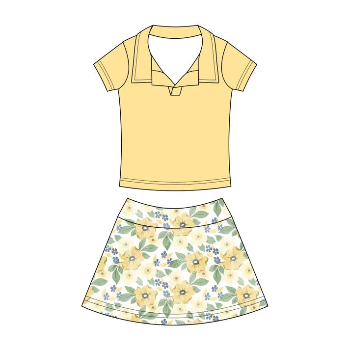 Preorder (moq 5)Baby Girls Button Pullovers Top Colorful Flowers Skirt Shorts Clothes Set 12.19